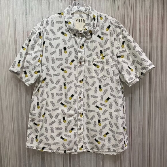 VSTR Men's White Pineapple Hawaiian Short Sleeved Button Down Shirt Size XXL - Picture 1 of 10